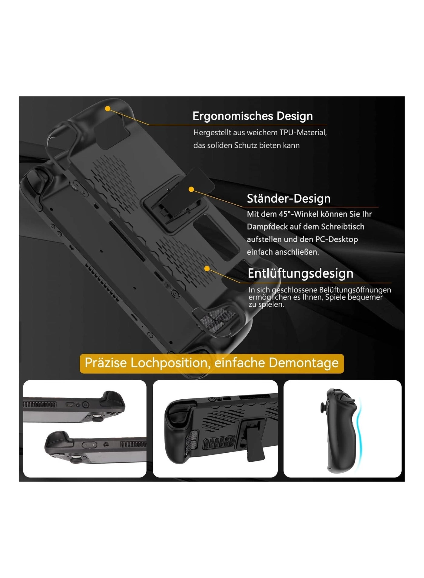 Foldable Kickstand Protective Case for Steam Deck - TPU Black