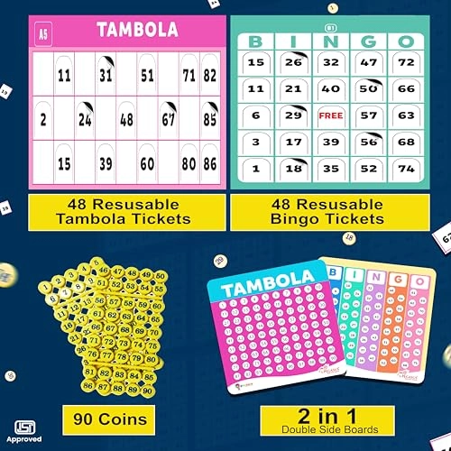 Tambola - 48 Reusable Tickets 90 Coins