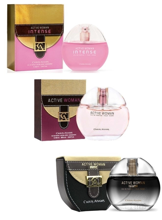 CHRIS ADAMS Active Woman + Intense + Noire - Eau de Parfum 80 ml