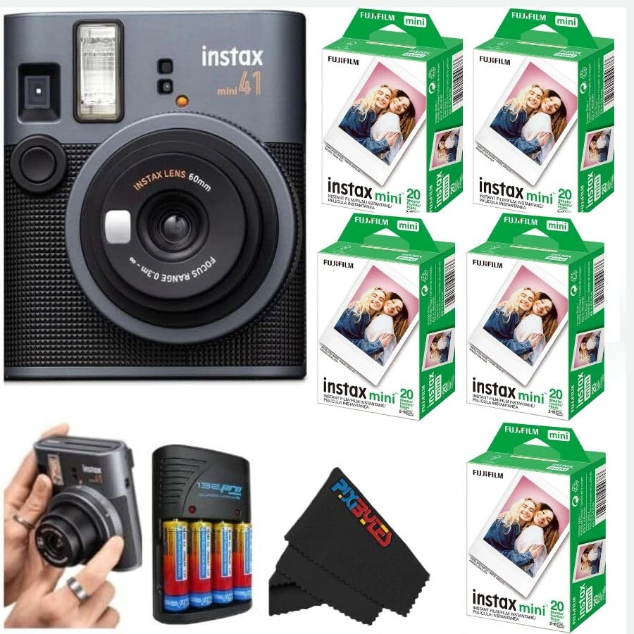 Instax Mini 41 + Instax Mini Instant Film - 20 Sheets + Photo Album - 64 Pockets + Microfiber Cleaning Cloth
