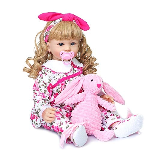 Reborn Baby Doll - 24 inch Silicone Vinyl + PP Cotton Pink Coat