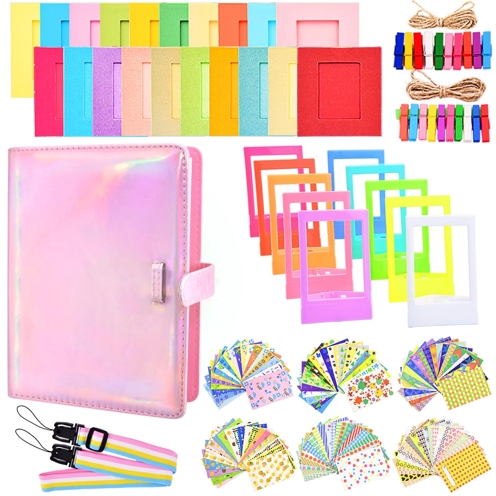 128 Pocket Album + Film Stickers - 120 + Plastic Desk Frame - 10 + Hanging Frame - 20 + Rainbow Camera Strap