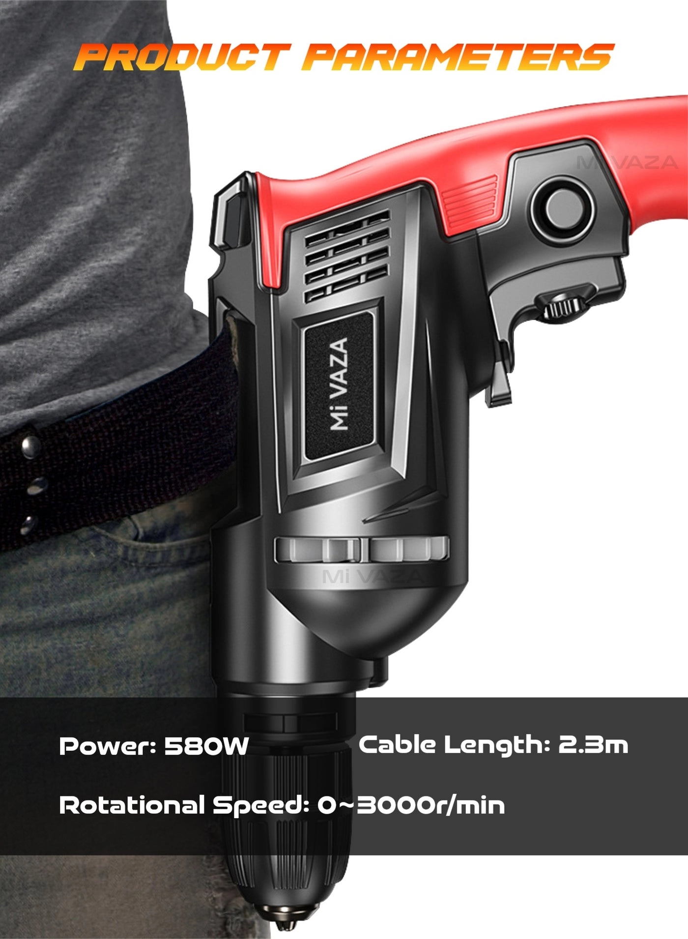 Corded Electric Drill - 580 W 3000 rpm