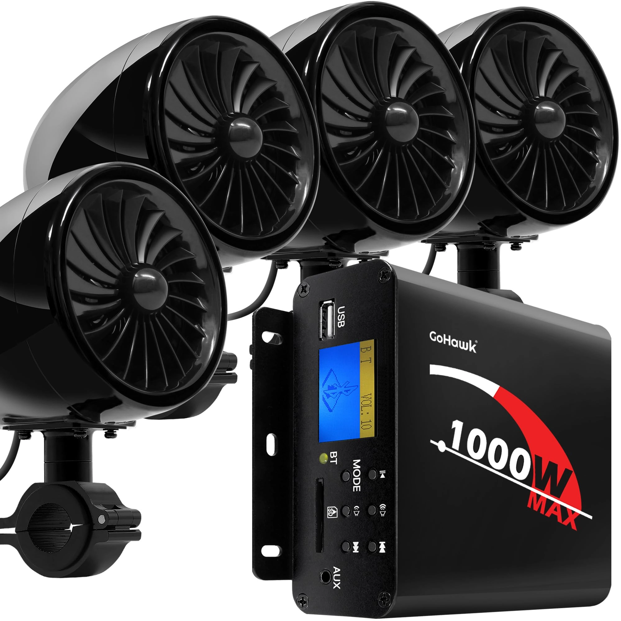 GoHawk TJ4-Q - 1000W 4 Channel + 4" Speaker - 4