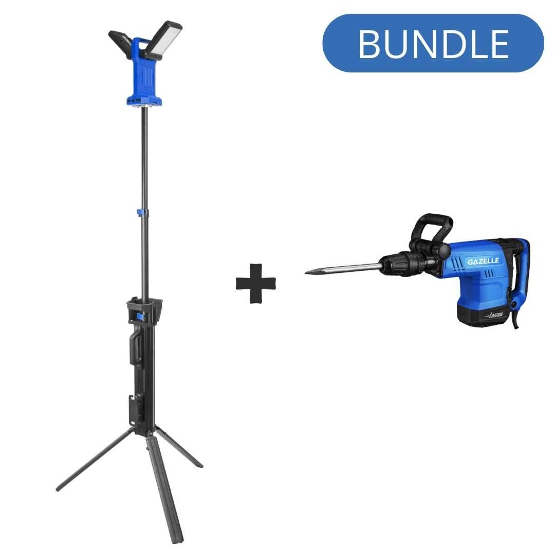 Gazelle Tripod Worklight - 10,000 Lumens + Demolition Hammer - 1500W 10kg