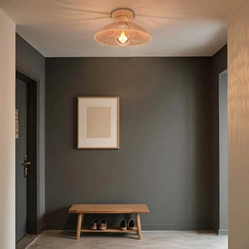 Retro Rattan and Wood Bohemian Design Ceiling Light