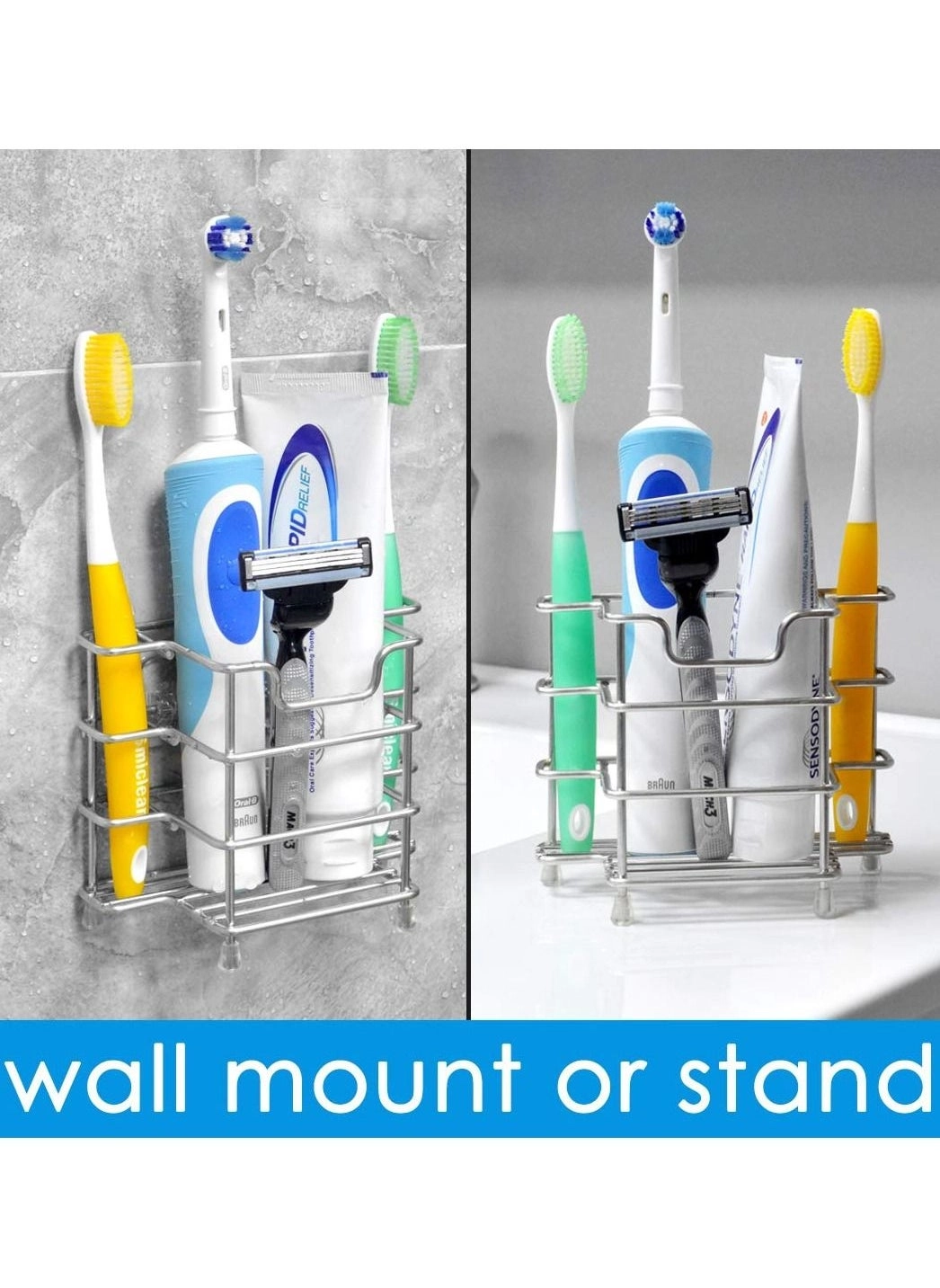 Wall Mount Toothbrush Holder - 3 Slots Wallmount / Countertop