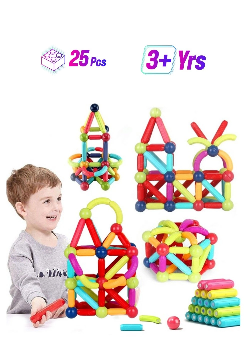 FunBlast Magnetic Sticks - Construction 25 pcs