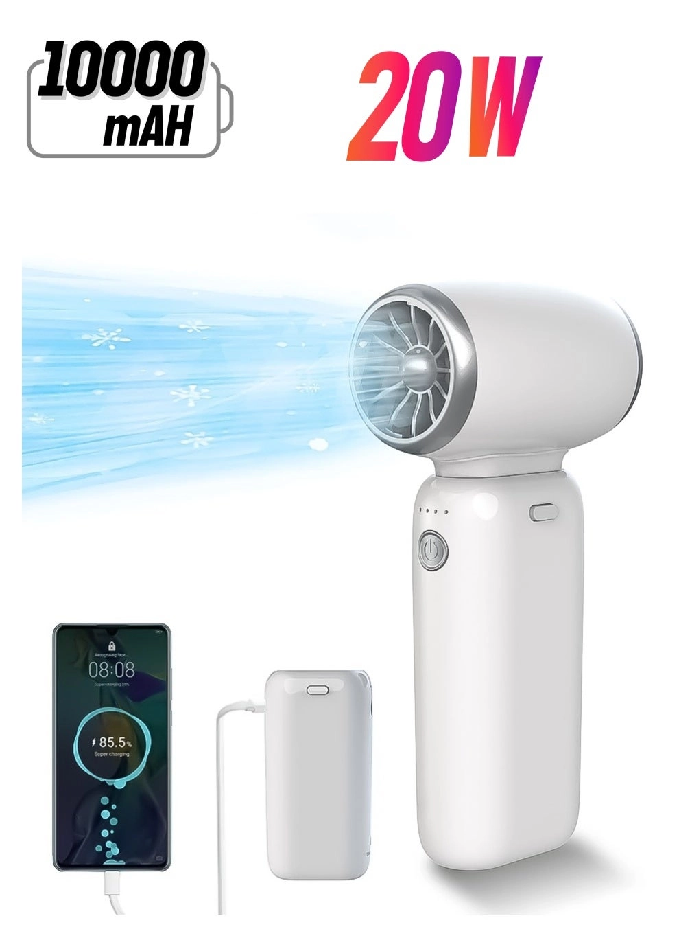 Multi-Function Power Bank and Fan - 10000mAh 20W Fast-Charging