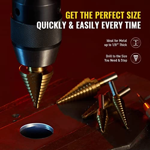 Step Drill Bit Set - 5 pieces high speed titanium 1/8" to 1-3/8"