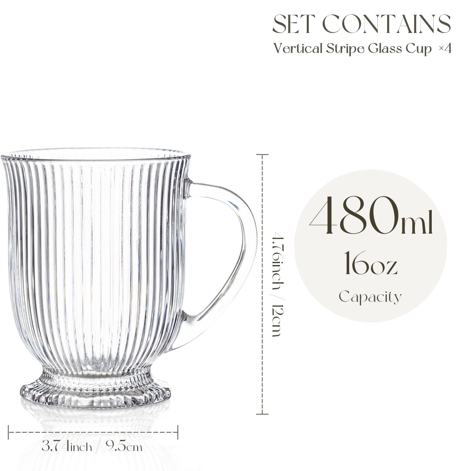 Ribbed Glass Tumbler - 4 pcs Handle 480 ml