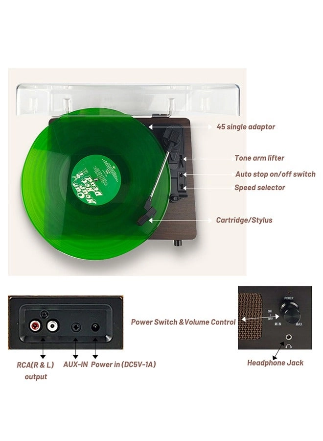 Vinyl Record Player - Bluetooth 2 Stereo Speakers 3 Speed