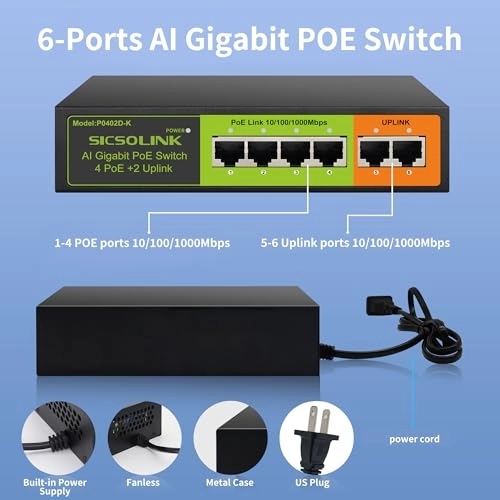 6 port 1GB POE Switch - 65W 6 802.3af/at 1000Mbps