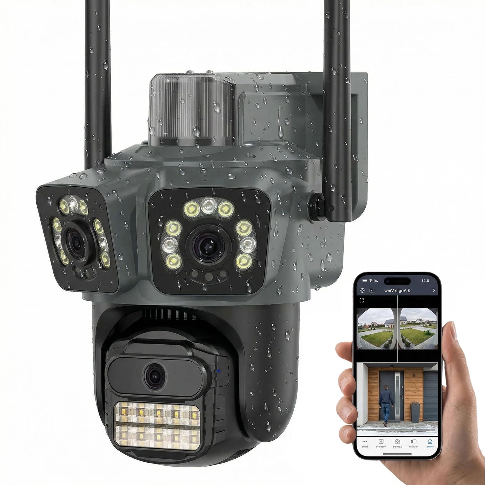 QIANKUNDAMOYI Three Lens Security Camera Outdoor 1080p