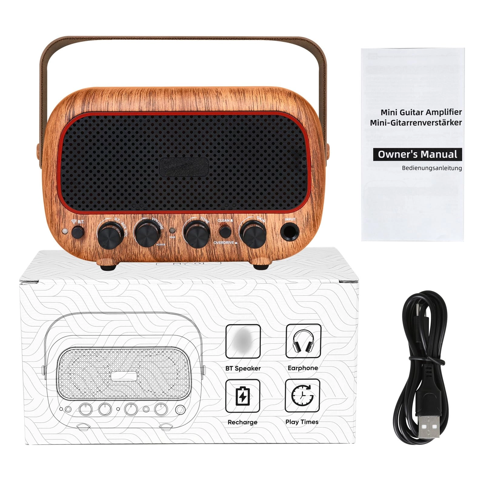 VELATEMOR Portable BT Guitar Amplifier - 5W Dual Speaker 2000mAh