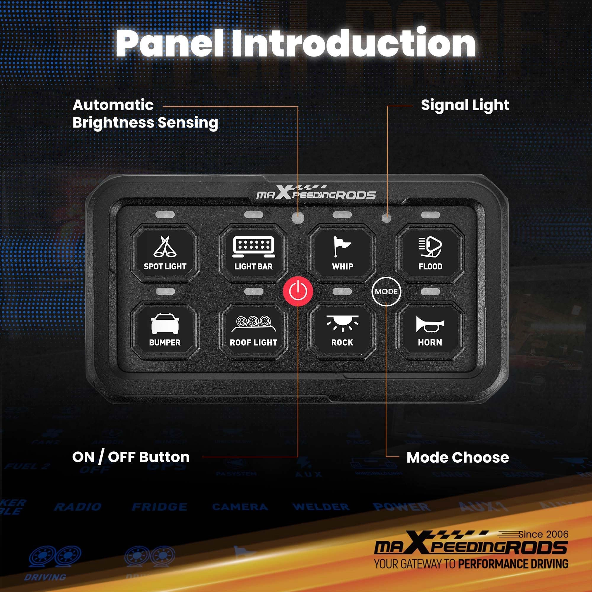 8 Gang Switch Panel - 12/24V LED Dimmable