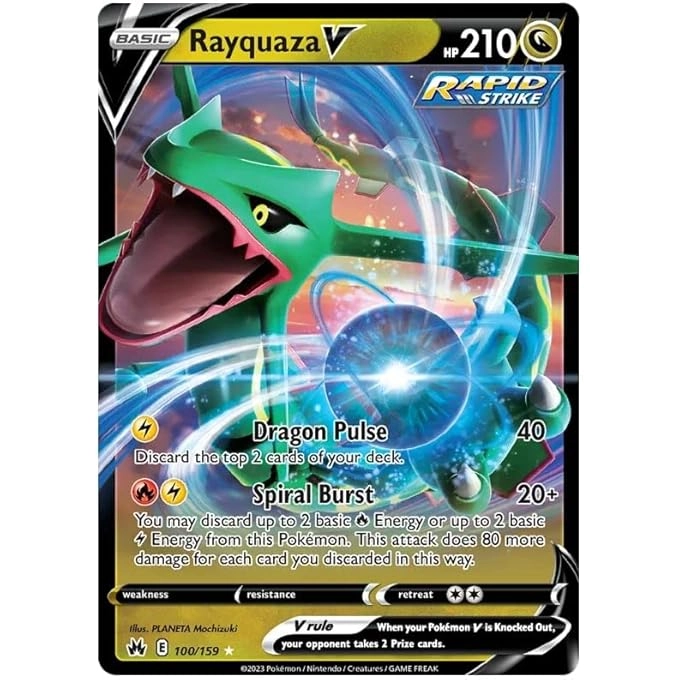 rayihni RAYQUAZA V 100/159 - ULTRA-RARE SWSH CROWN ZENITH + TITANCARDS TOPLOADER - 1X