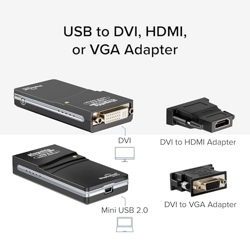 USB 2.0 to DVI, VGA, or HDMI Multi-Monitor External Video Graphics Card Adapter up to 1920x1080