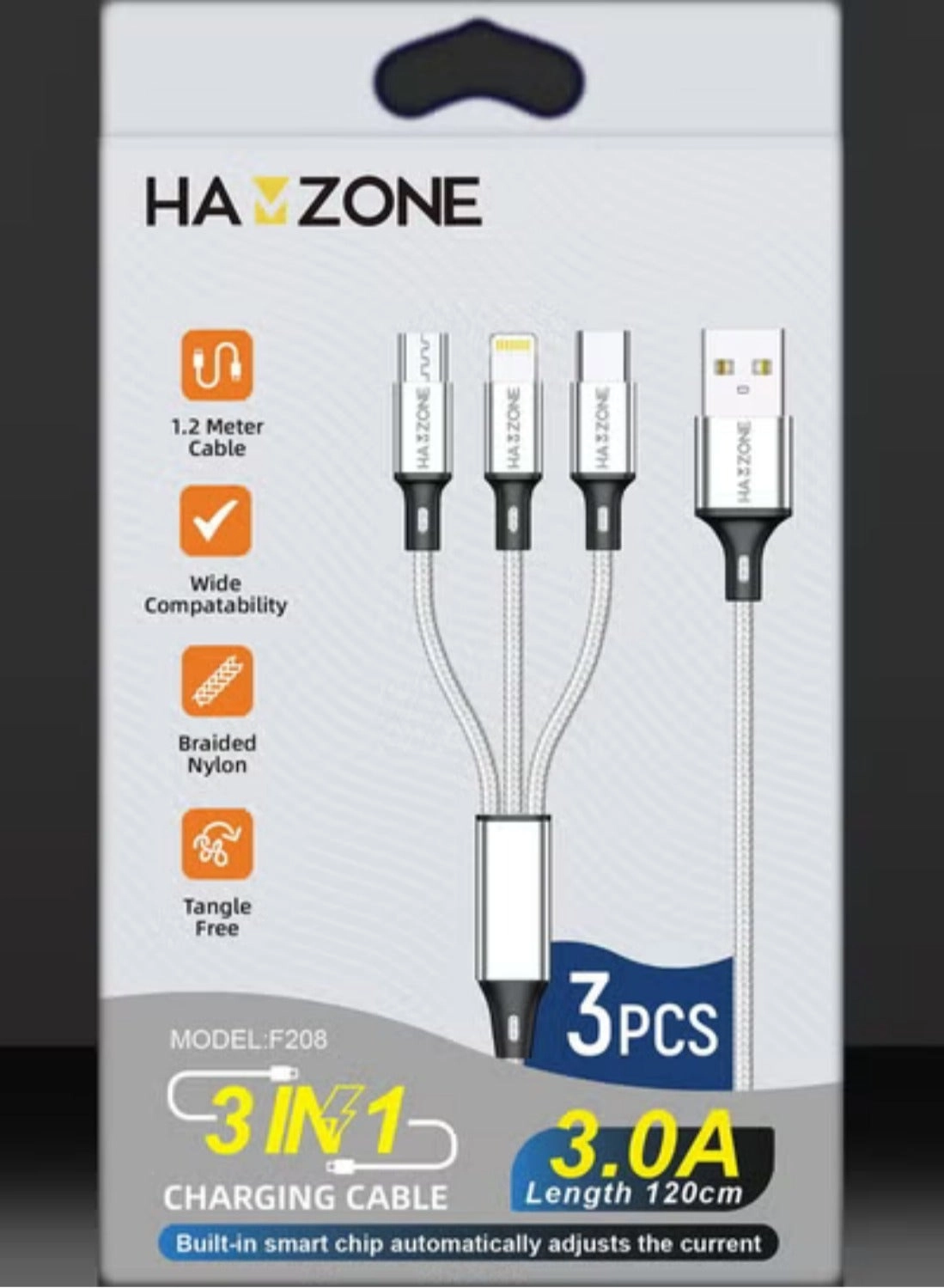 3 in 1 Fast Charging Cable 100 W USB-C to Lightning 1.2m