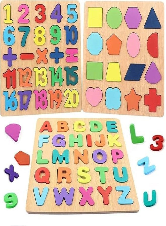 JEJIME Wooden Alphabet Number & Shape Puzzle Board - 2-5 Year Old