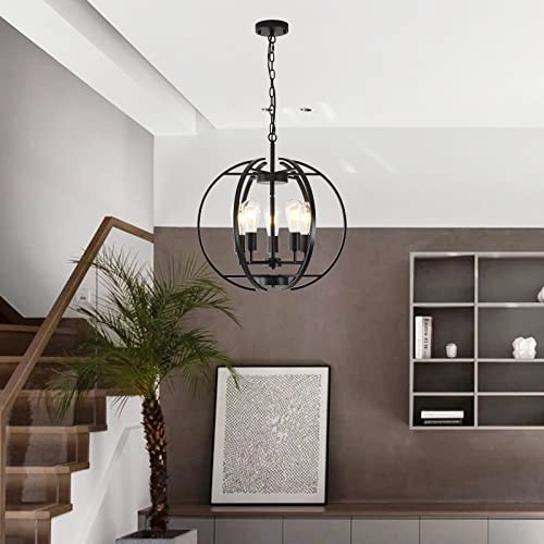 Large Lantern Globe - Black 5 Light