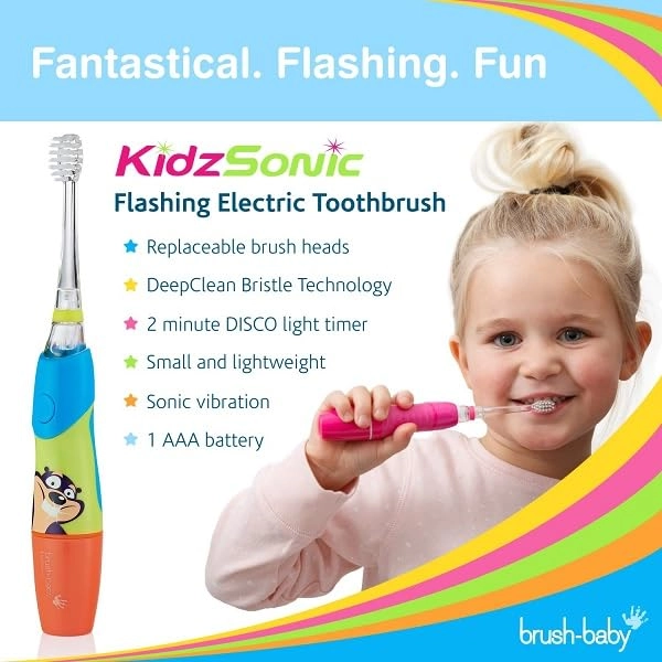 Brush-Baby KidzSonic - Soft Bristles Replaceable Brush Head Two Minute Timer