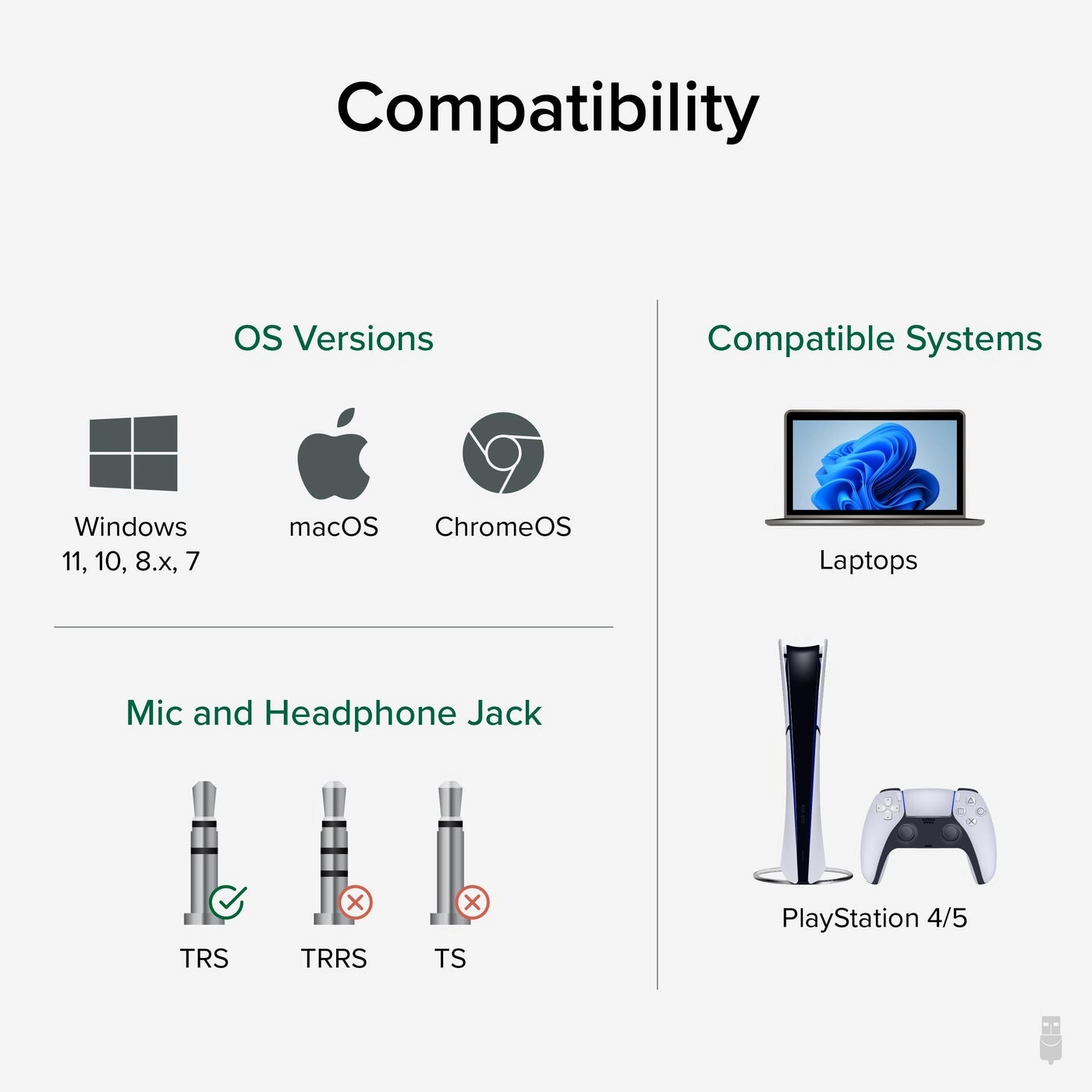 USB Audio Adapter for PC - 3.5mm Headphone & Microphone Jack Driverless