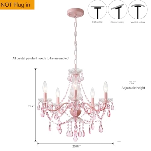 Crystal Pink Chandelier - Dimmable