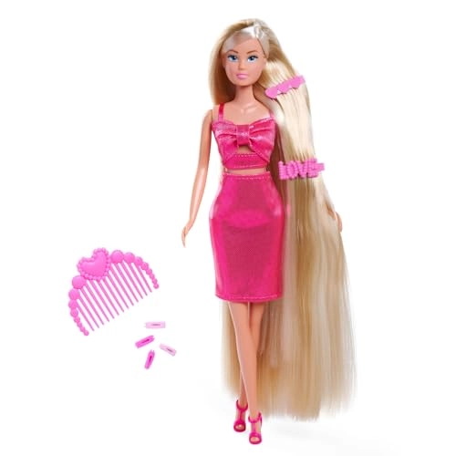 Steffi Love Hairdressing Doll - 29 cm Extra Long Hair Pink Glitter Dress Ages 3+