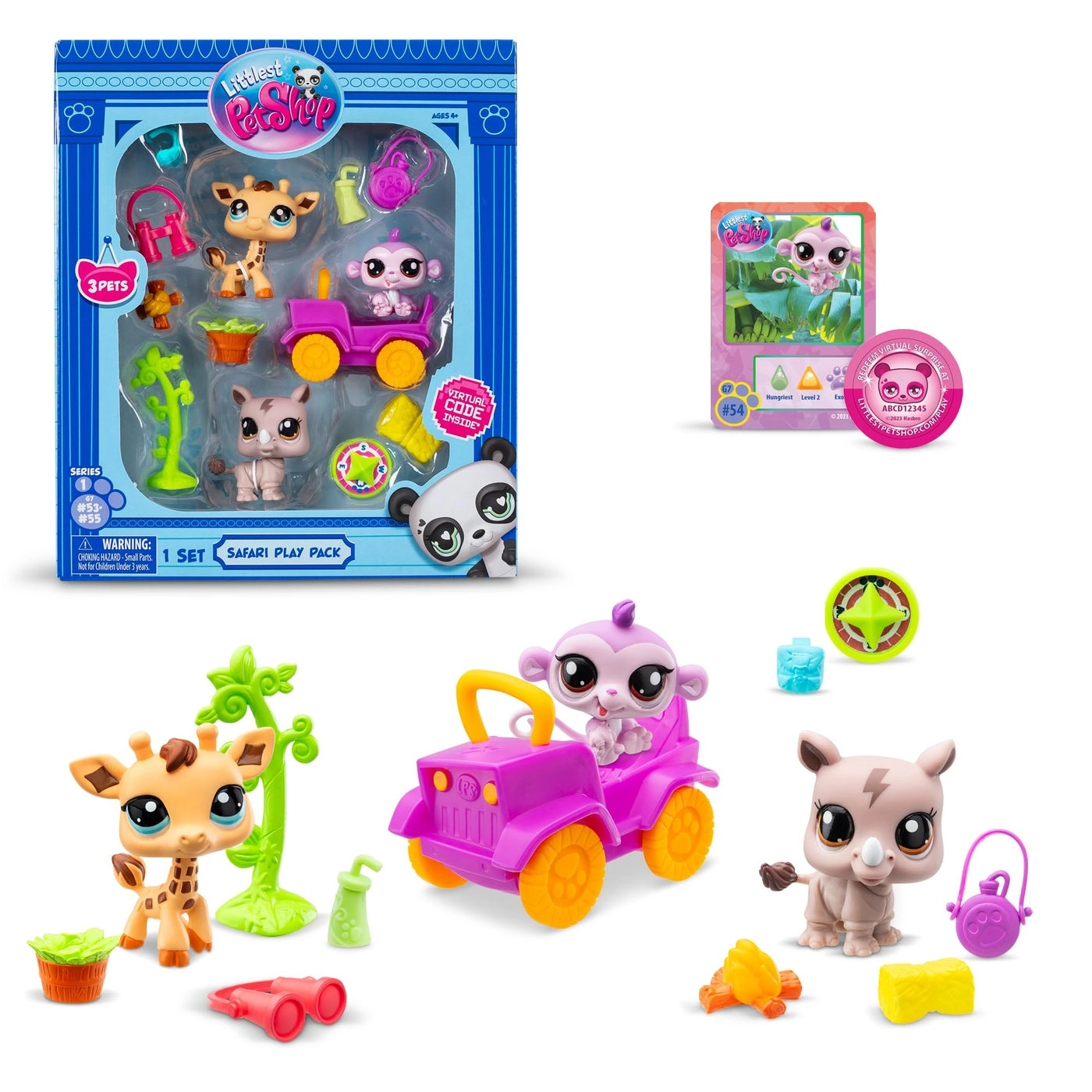Littlest Pet Shop Rhino + Giraffe + Monkey - Safari Play Pack Generation 7