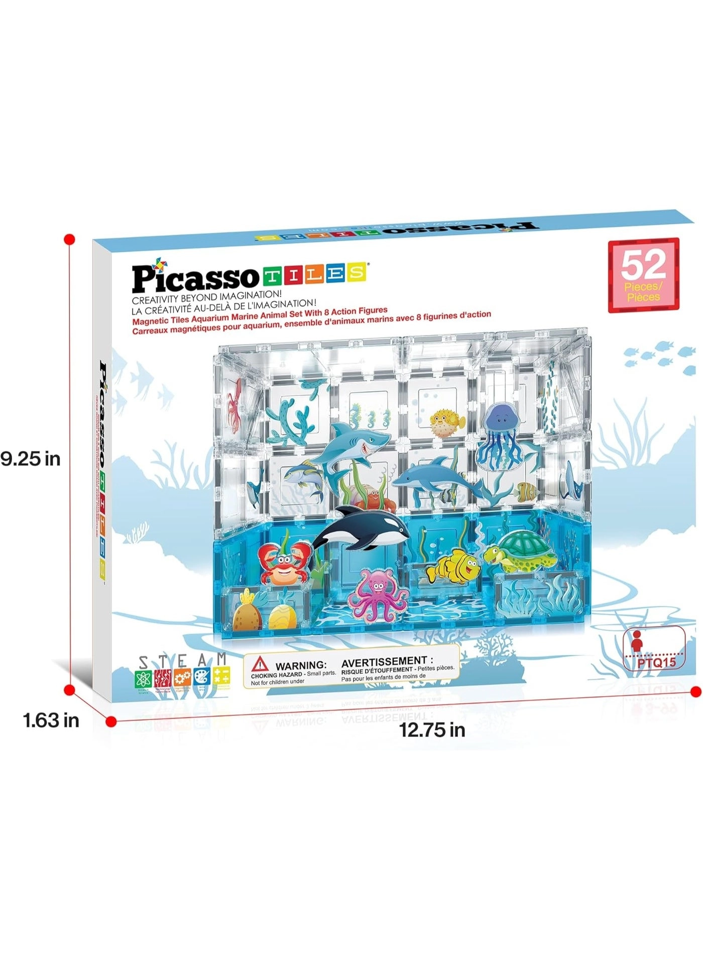 Magnetic Tiles Aquarium Marine Animal Set - Sea Creature Figures 52 pcs