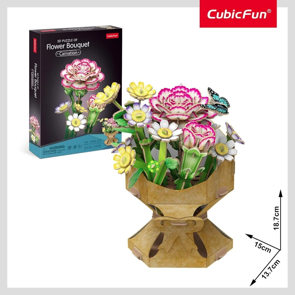 Carnation Flower Bouquet 3D Puzzle (527-W3300H) - 134 pcs