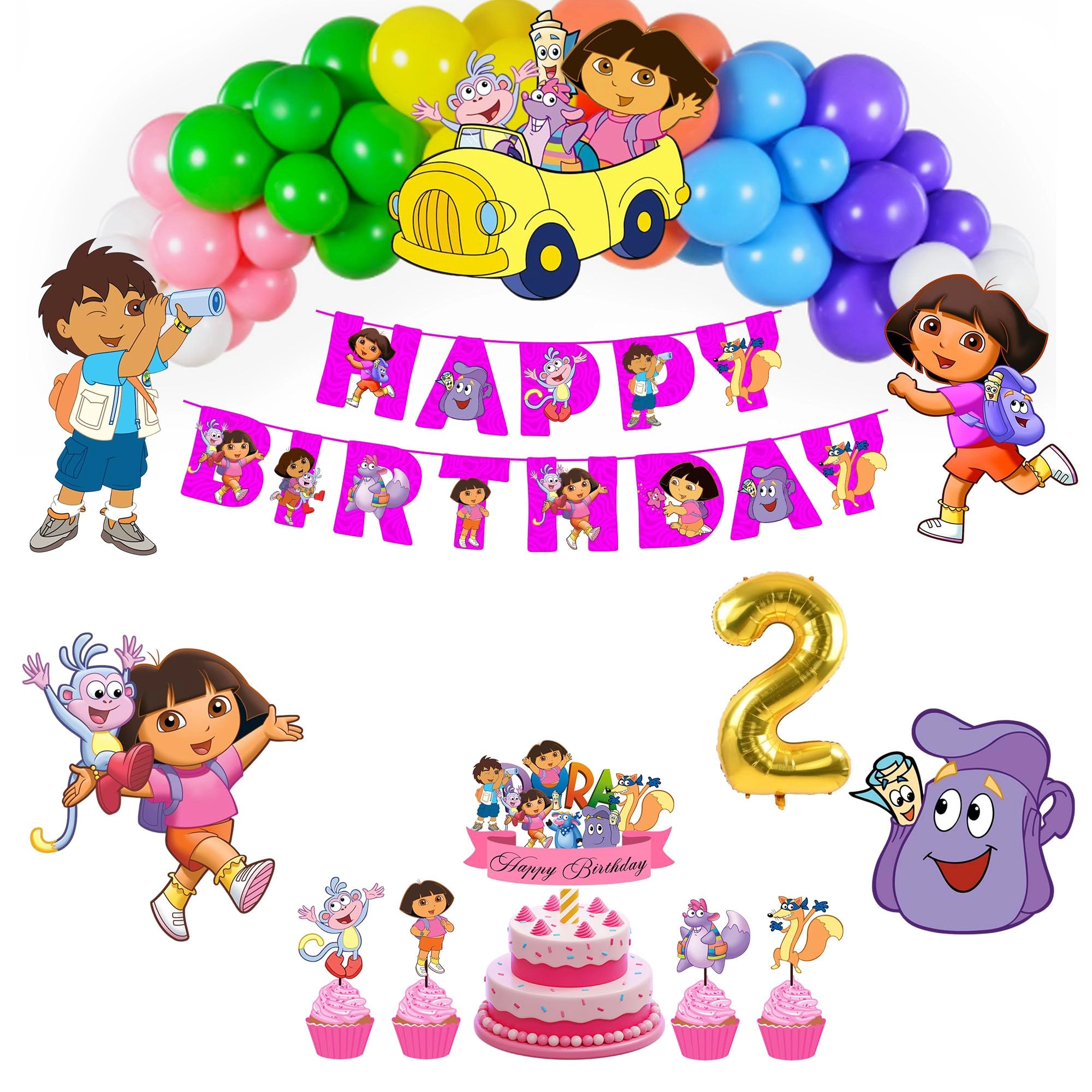 Name: Party Joy Email: shivamrathore423@gmail.com Dora the Explorer Decoration Set - 1 Set Birthday, Children's Party, Theme Party