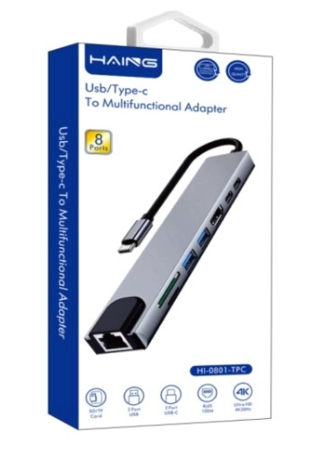Haing Type C Hub Adapter - 4K HDMI 100Mbps Ethernet PD 100W