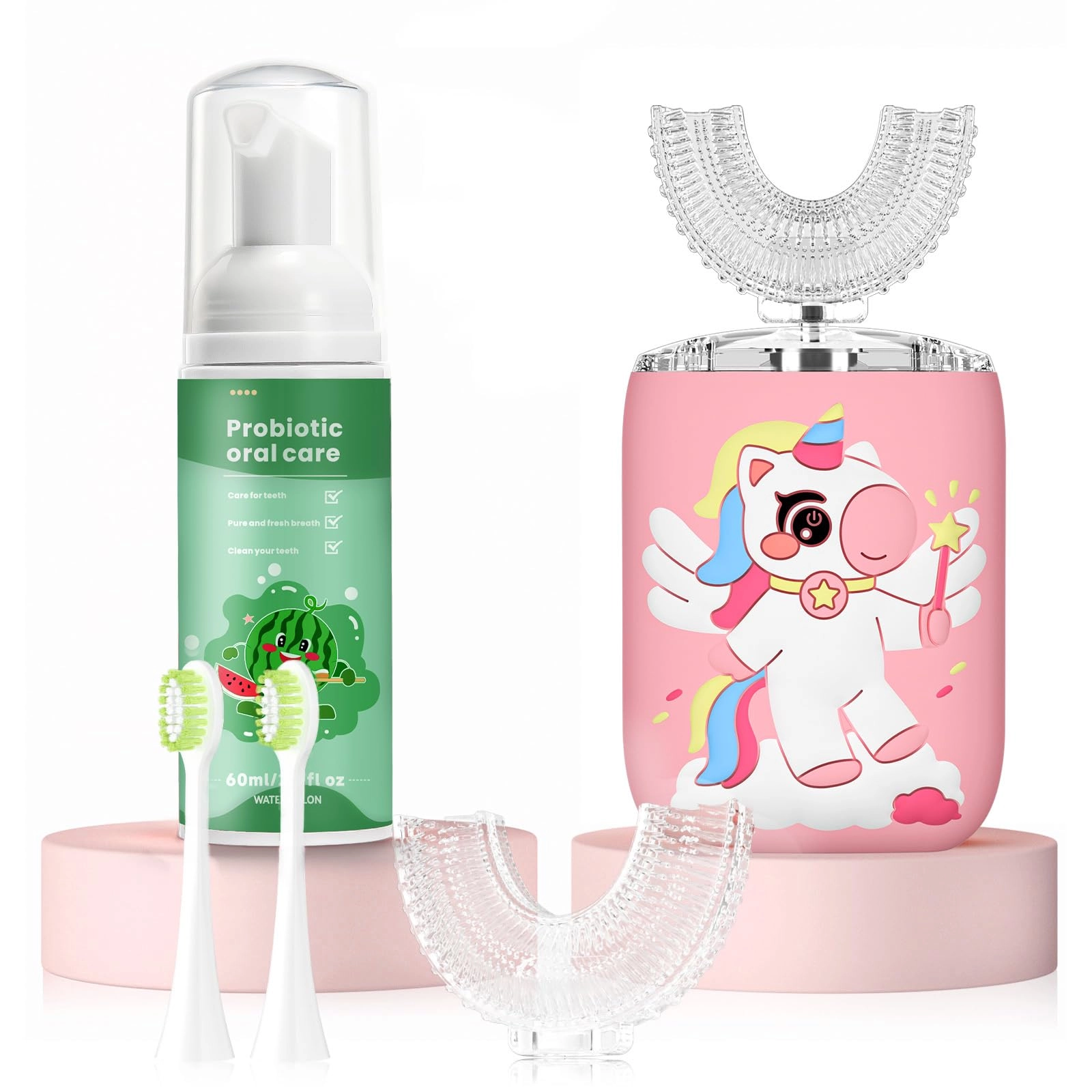 Kids Electric U Shaped Toothbrush - 4 Brush Heads Rechargeable IPX7 Waterproof