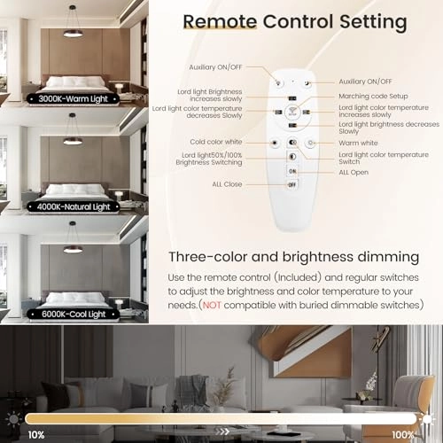 Round LED Chandelier - 3000K–6000K Dimmable