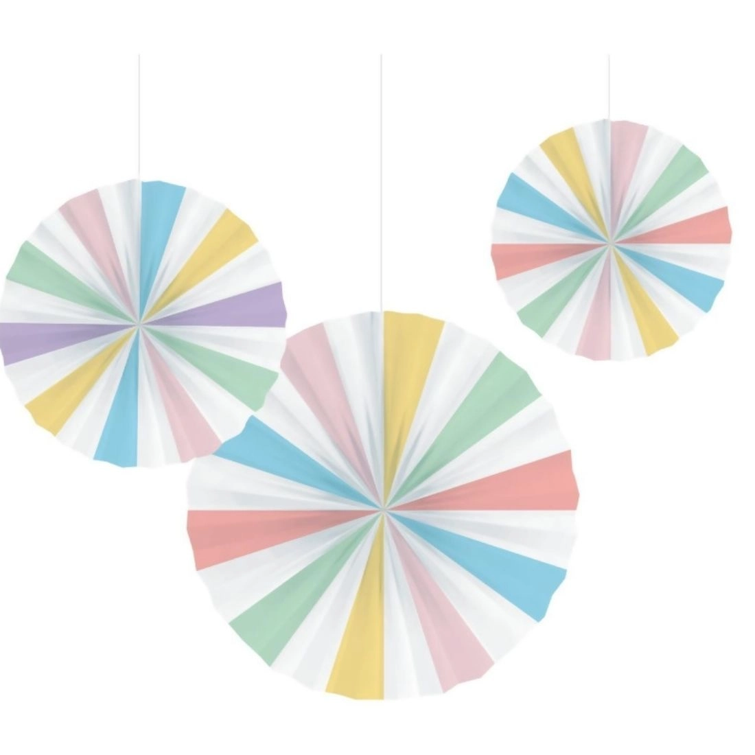 Party Zone Pastel Celebrations Paper Fans - 3-Pieces