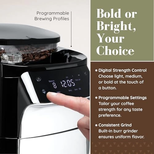 Drip Coffee Maker with Built-In Burr Grinder - 12-Cup Programmable