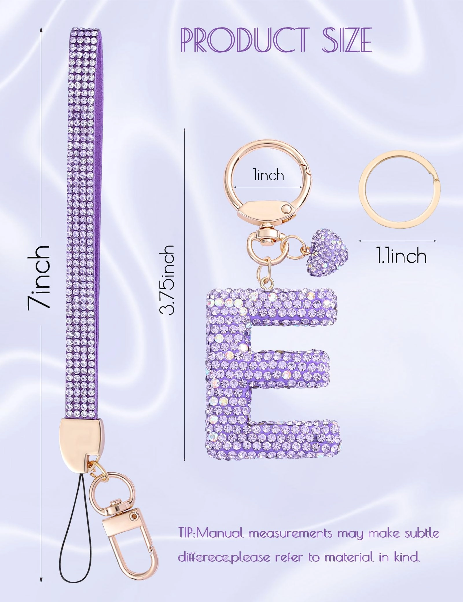 Initial Keychain - L Purple Rhinestone