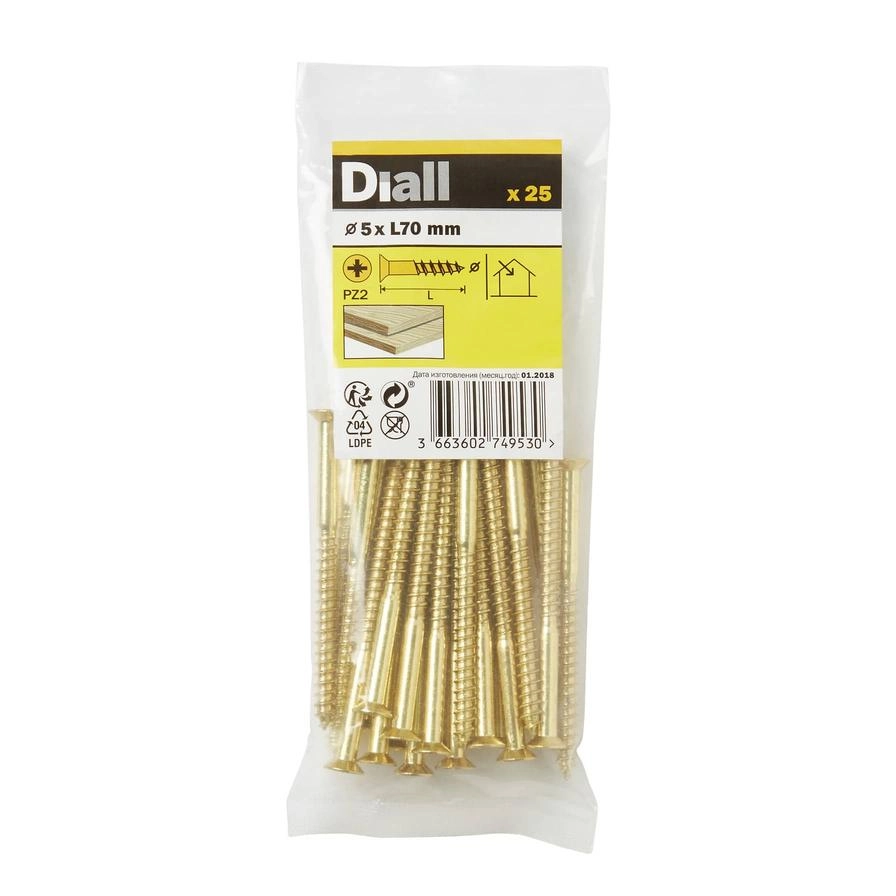 Diall Brass Wood Screw - 70 millimeter 5 millimeter