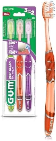 GUM Technique Deep Clean Toothbrush - Compact Head Soft Bristles 3-Piece Pack