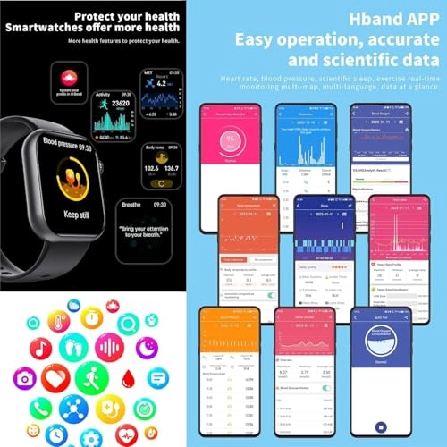 Blood Glucose Smart Watch - 1.91'' Touch Screen Bluetooth