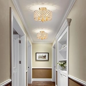 Crystal Chandelier - E14 x3 Sockets Diameter 27 x H22 cm Antique Brass Finish