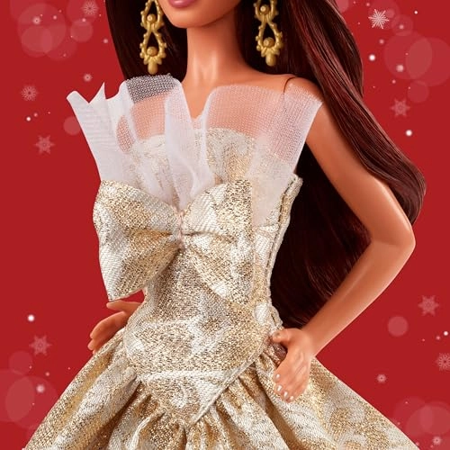 Barbie Signature 2025 Holiday - Dark Brown Hair Silver & Gold Gown Ages 6+