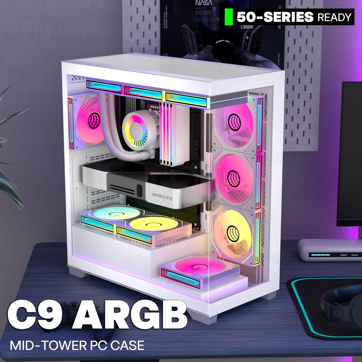 ATX PC Case - Full-View Dual Tempered Glass Mid Tower