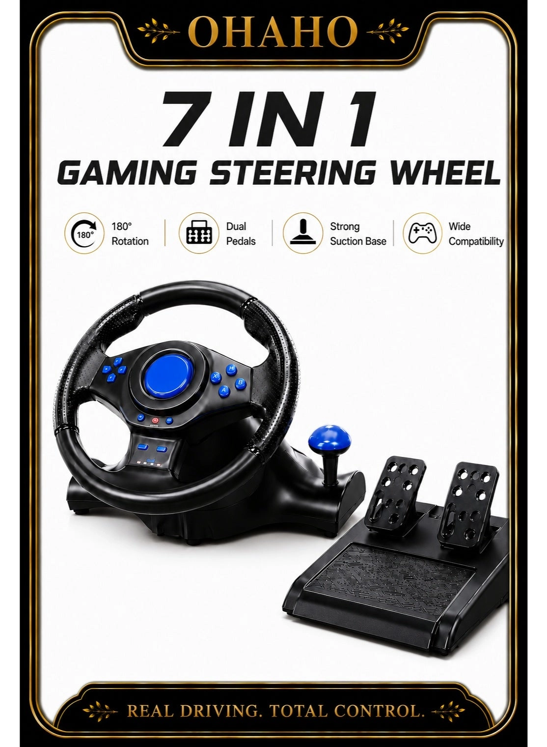 OHAHO V7 Racing Wheel & Pedals - PC/PS4/PS3/Xbox Series X|S/Nintendo Switch/Xbox One
