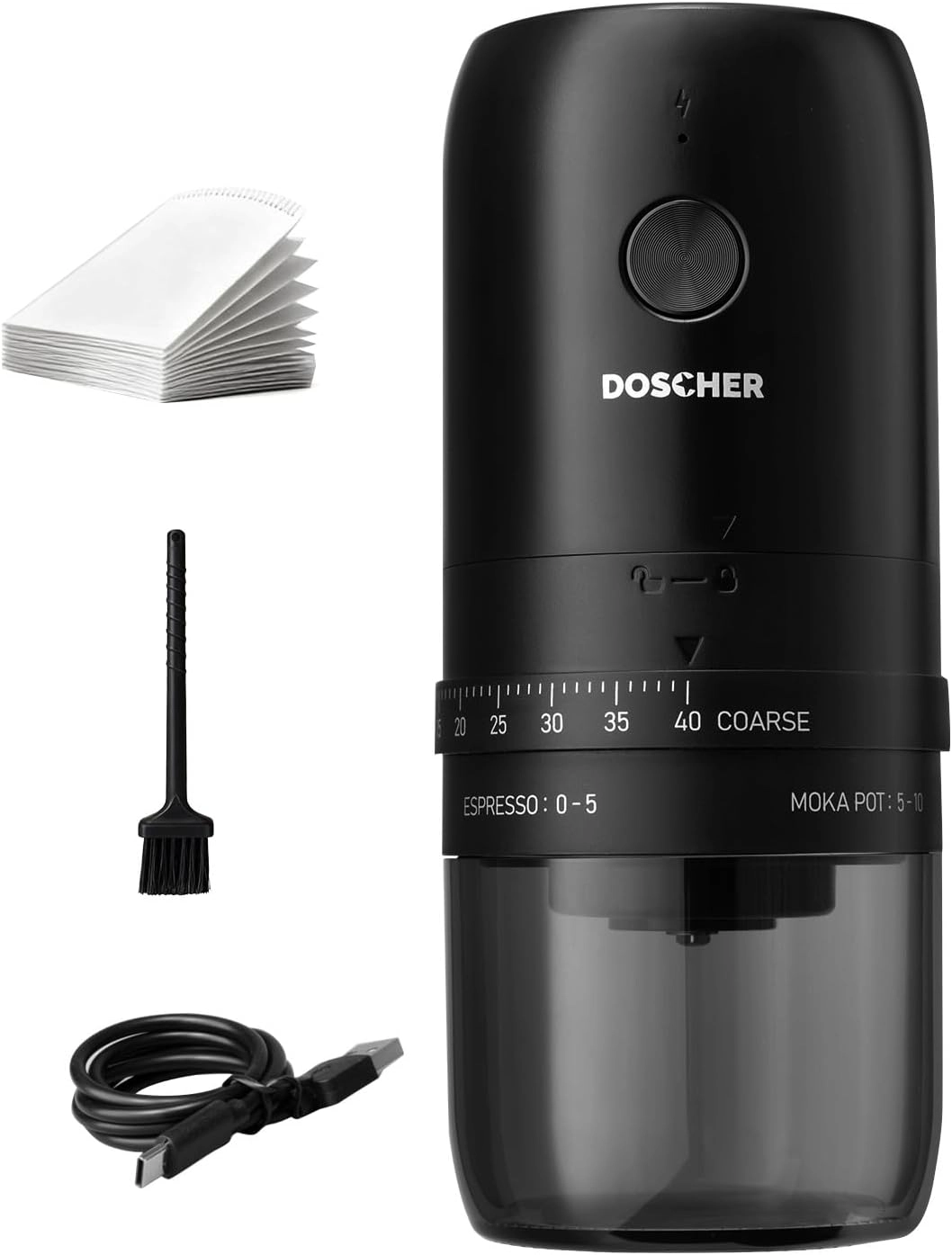 Souqo Middle East Portable V60 Burr Coffee Grinder - 40 Adjustable Settings 25g Capacity 1800mAh Rechargeable