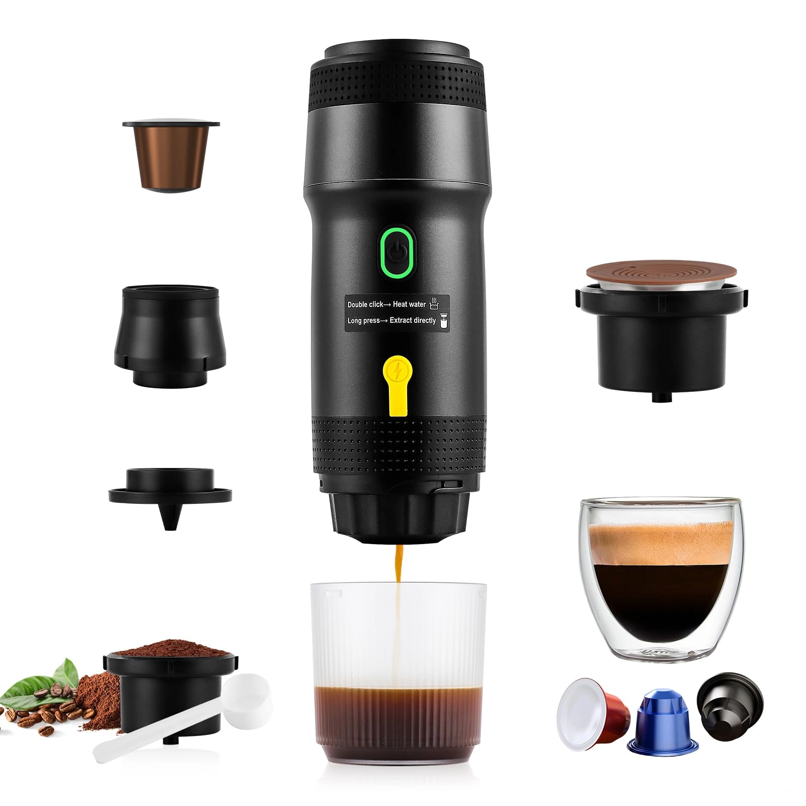 obecilc Portable Coffee Maker - 60 Milliliters Ground Coffee /Starbucks Pods/DG capsules/Nespresso original