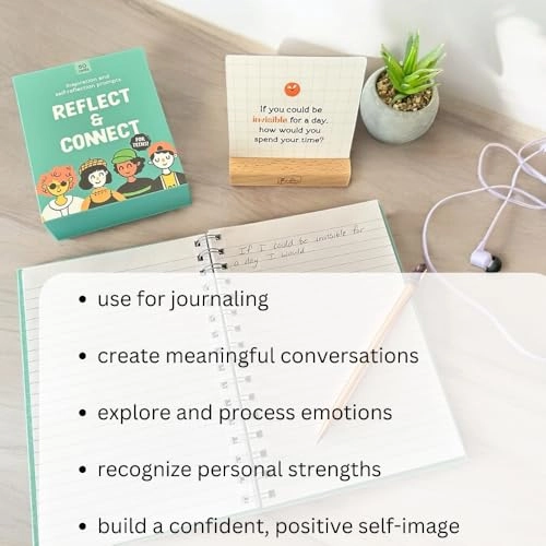 Conversation Cards for Teens - Motivational & Reflective 50 Cards Display Stand