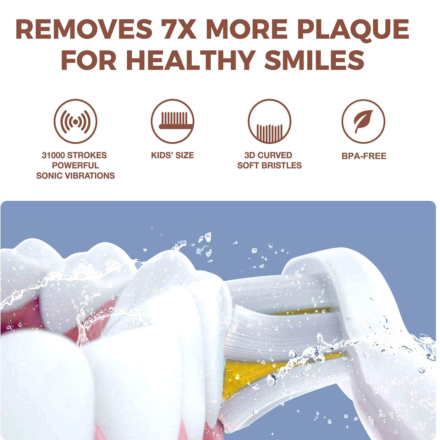 Sonic Rechargeable Kids Electric Toothbrush - 3 Modes 24000 Strokes IPX7 Waterproof